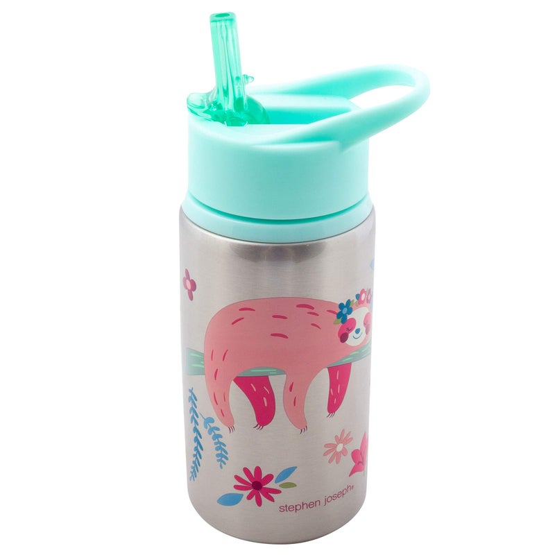 Stephen Joseph Stainless Steel Water Bottles, 18 OZ, Straw lid, Reusable tumbler, Insulated, SLOTH - Image 1